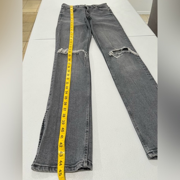 Zara gray semi-flared denim ripped knee pants with a zip bottom cut 6 - Picture 4 of 10
